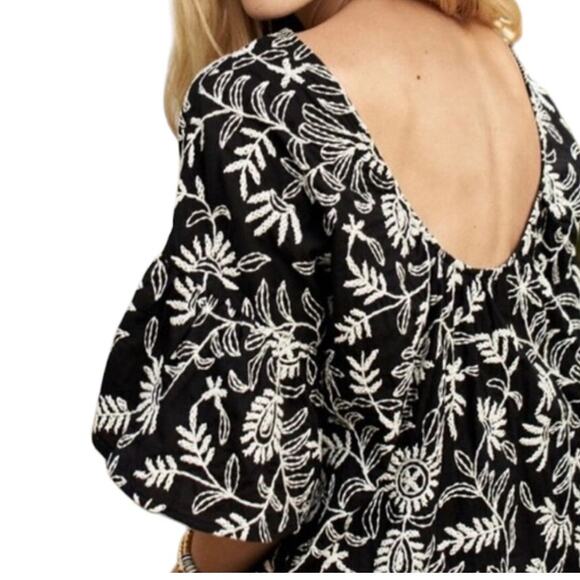 Anthropologie Tops - by Anthropologie floral embroidered bell sleeve scoop back blouse XS TB 8055